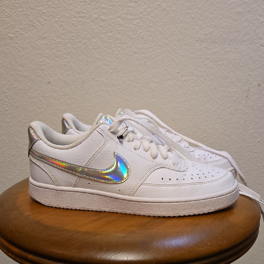 Nike Court Vision Low Iridescent Holographic Swoosh Sneakers Women's 8